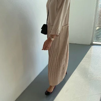 GALCAUR Elegantno Ruched Obleko Za Ženske O Vratu Flare Rokav Priložnostne Svoboden Midi Obleke Ženska 2020 Jeseni Mode Nova Oblačila