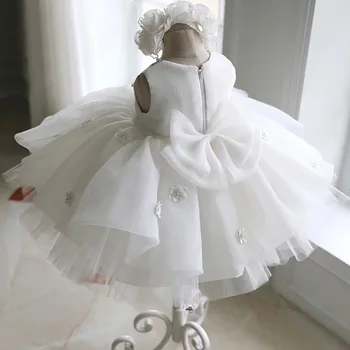 Novorojenčka, Krst Obleko Za Baby Dekle, Belo Prvi Rojstni dan Nositi 3D Cvet Malčka Dekle Krst Obleke Poroko Vestidos