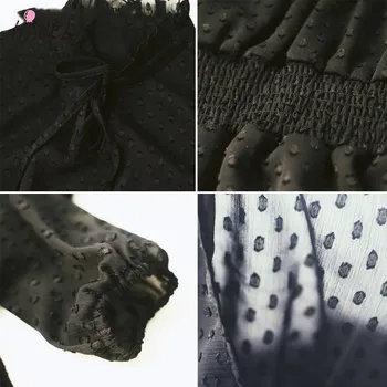 2021 Črne čipke votlih iz mini obleka ženske Dolg rokav elastični pas seksi stranka božič obleke poletje obleko vestidos
