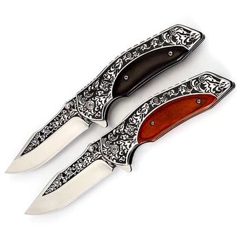 Multifunkcijski taktično nož 7CR15MOV Rezilo Noži za Preživetje Nož Folding Nož Leseni Ročaj Žepni Nož EOS Kampiranje noži