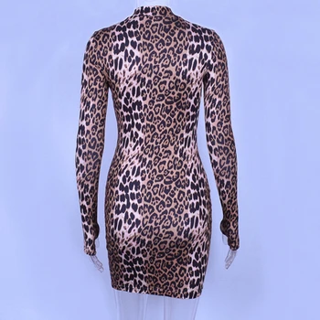 Dolg Rokav Dame Oblačenja Leopard Tiskanja Seksi Bodycon Mini Obleka 2020 Pade Pozimi Moda Božič Stranka Obleko