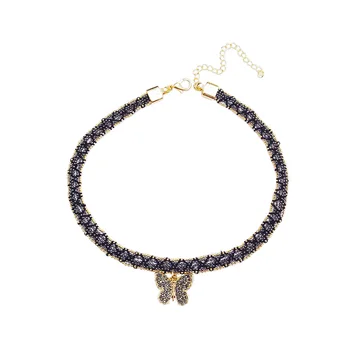 Prevladujejo 2019 Novo Čipke Črna Kratka Clavicle Verige bowknot kristalni obesek za Ženske ogrlica