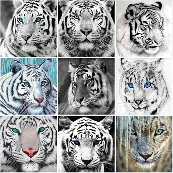 DIY 5D Diamond Slikarstvo White Tiger Diamond Vezenje Mozaik Živali Navzkrižno Šiv Ročno Umetnost Darilo Popolno Krog Vaja Doma Dekor