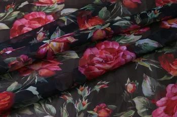 Nov poletni cvetlični šifon tkanine rose tiskanje oblačila tkanina ročno izdelan diy obleko srajco tkanine, visoko-kakovostni razred tiskane debelo krpo