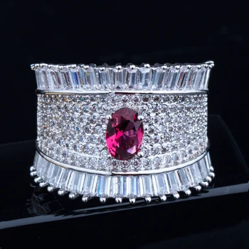 BeaQueen Luksuzni Krono Obliko Kubičnih Cirkon Kamen Utrla Big Rose Red Crystal Veliko Žensk Poroko Pasovih Prst Prstani, Nakit R050