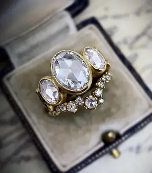 Vintage Ženski Kristalno Ovalne Kamen Obroč Iz Obljubo, Zlata Barva Zaročni Prstan Luksuzni Poročne Geometrijske Poročni Prstani Za Ženske