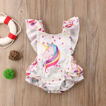 Čudovit Newborn Baby Dekleta Samorog Backless Seeveless Bodysuits Obleke Set Oblačila Velikosti 0-3T