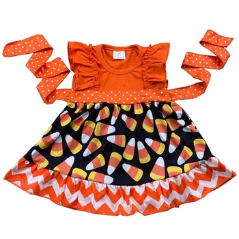 RTS Počitnice baby girl obleke halloween pearl obleko malčka candycorn tiskanja oranžna dnevno obleko