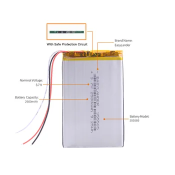 NTC 3 žice, 355585 2500mAh 3,7 V Litij-Polimer baterija za Polnjenje telefona in E-Knjige Oniks Boox PAD PRENOSNI GPS DVR