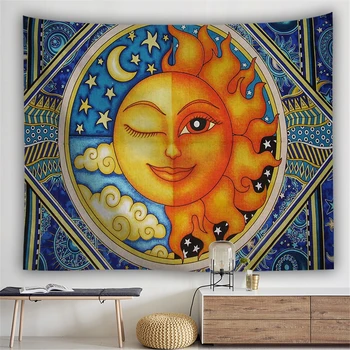 Zvezdnato Sonce In Luna Tapiserija Mandala Steni Visi Tarot Astrologija Božje Psihedelični Kita Val Narave, Pokrajine Art Ouija Zidana