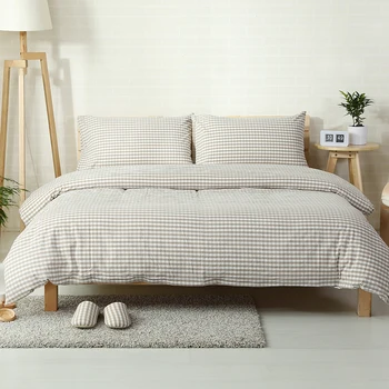 4pcs oprati Bombažna posteljnina določa kariran postelja kritje komplet z vgrajeno stanja pillowcases