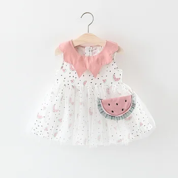 Poletje Baby Girl Oblačenja Princesa Rojstni Dan Tiskanje Srčkan Lubenica Žep Novorojenčka Obleke Dojencek Dekliška Oblačila, Bombaž Moda