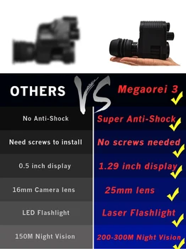 Megaorei 3 Optični Noč Pogled Teleskop Lov Night Vision Puška Področje HD720P Video Snemanje Lovska Kamera z IR laser