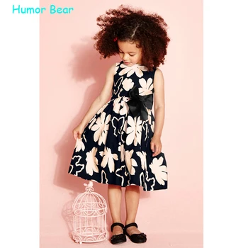 Humor Medved brez Rokavov Bowknot Dekle Obleko Obleka Za Malčke Cvetlični Princesa Obleko Otrok, otroci, Oblačila, Obleke