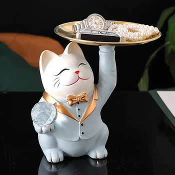 Doma Dekor Miniaturne Figurice Srčkan Mačke Tabela Dekoracijo Shranjevanje Pladenj Kovanec Banka Sodobno Kiparstvo Kip Dnevna Soba Odlikovanja