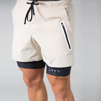 2021 novo dvoslojno vgrajene v žep fitnes fitnes hlače moške športne hlače jogger poletne ulične priložnostne hlače