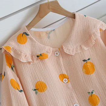 Ženske Bombaž Sleepwear Lepe Oranžne Tiskanja Domov Oblačila 2021 Novo Pomlad Dolg Rokav Bombažno Pižamo Nastavite Femlae Plus Velikost Homewear