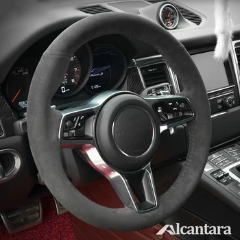 Črna Alcantara Avto Volan Kritje za Porsche Macan Cayenne leta ali 2016