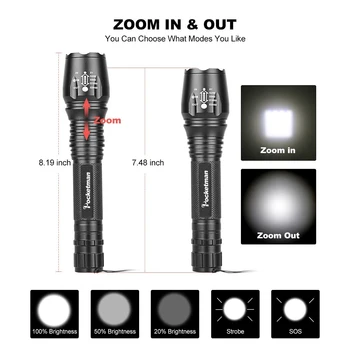 LED Svetilke Svetilke 7000LM XM-L2 zoomable led svetilko Za 2x18650 baterije aluminija kolesarska svetilka luč taktično