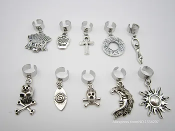 10Pcs/Veliko srebrno nastavljiv lase pletenice, groza dreadlock kroglice posnetke hlačnice Lobanje čarobne gumbe za Oblikovanje Las Dodatki