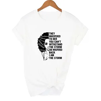 Jaz sem Močan Melanin Kraljica Print Majica s kratkimi rokavi Ženske Poletje T-shirt Obleko Afriško Črno Dekle Zgodovino Ženskih Grafični Tees Vrhovi Femme