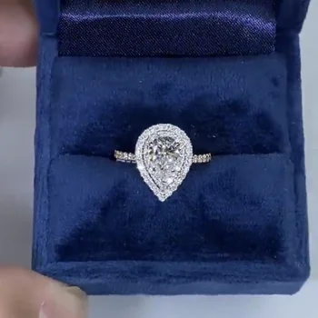 Luksuzni hruška trdna 925 sterling srebro udejstvovanje obroči za ženske Simulirani Diamantno poroko spusti obroč obletnico nakit darilo