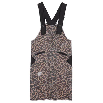 Ženske Priložnostne Trak Leopard Pinafore hlače z Oprsnikom Celotno Linijo Obleko Luknjo Obliž Šivanje z Žepi 2020 Moda Tide