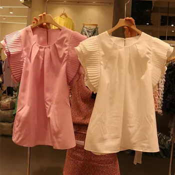 Korejski Ženske Belo Bluzo Srajce Ruffle Design Poletje 2020 Elegantna Urad Dama Delo Srajce Bluzo Naguban Ženska Bluza