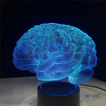 Možgani Oblike 3D Iluzije Lučka 7 Sprememba Barve Dotik Stikala LED Nočna Lučka Akril Namizno svetilko Vzdušje Novosti Razsvetljava AW-1287