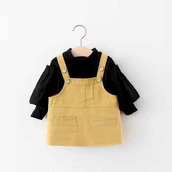 Menoea Malčka, Otroška oblačila Padec 2020 Dekle pomlad korejski Sončnično Oblačila za Malčke Dolg Rokav Baby Velvet Divje Trak Obleke