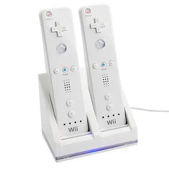 OSTENT Bela Polnilnik Dock Station + 2 Baterija za Nintendo Wii Remote Controller